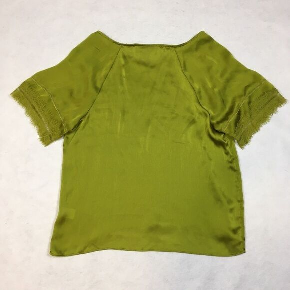 Ryegrass Womens S Chartreuse Green Short Sleeve Blouse Lace V Neck Boho Work Top - Picture 8 of 8